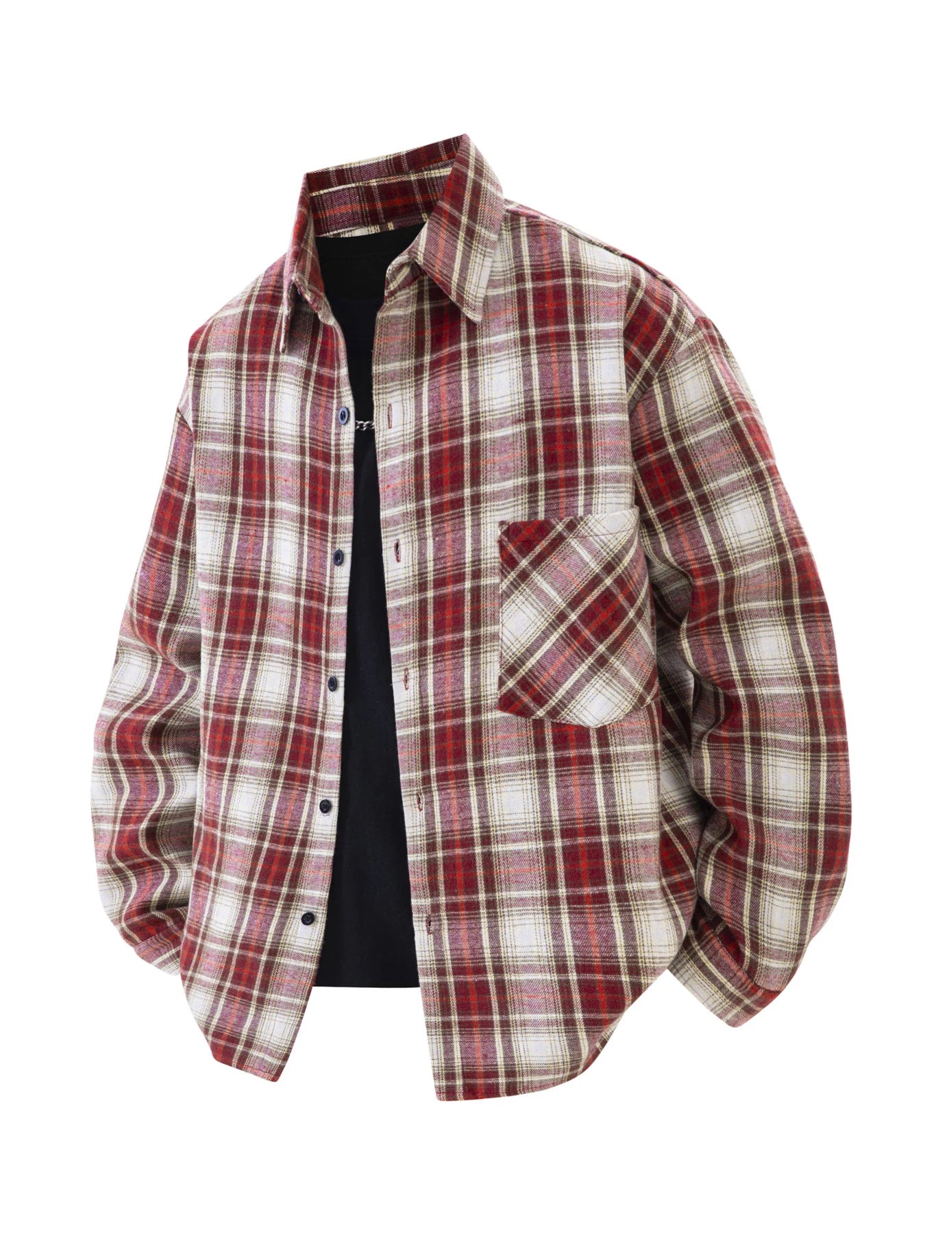 Spring and Autumn Men's Fashionable Plaid Shirt, Youth Outdoor Sports Casual Lapel Plaid Long-Sleeved Shirt That Can Be Worn Outside