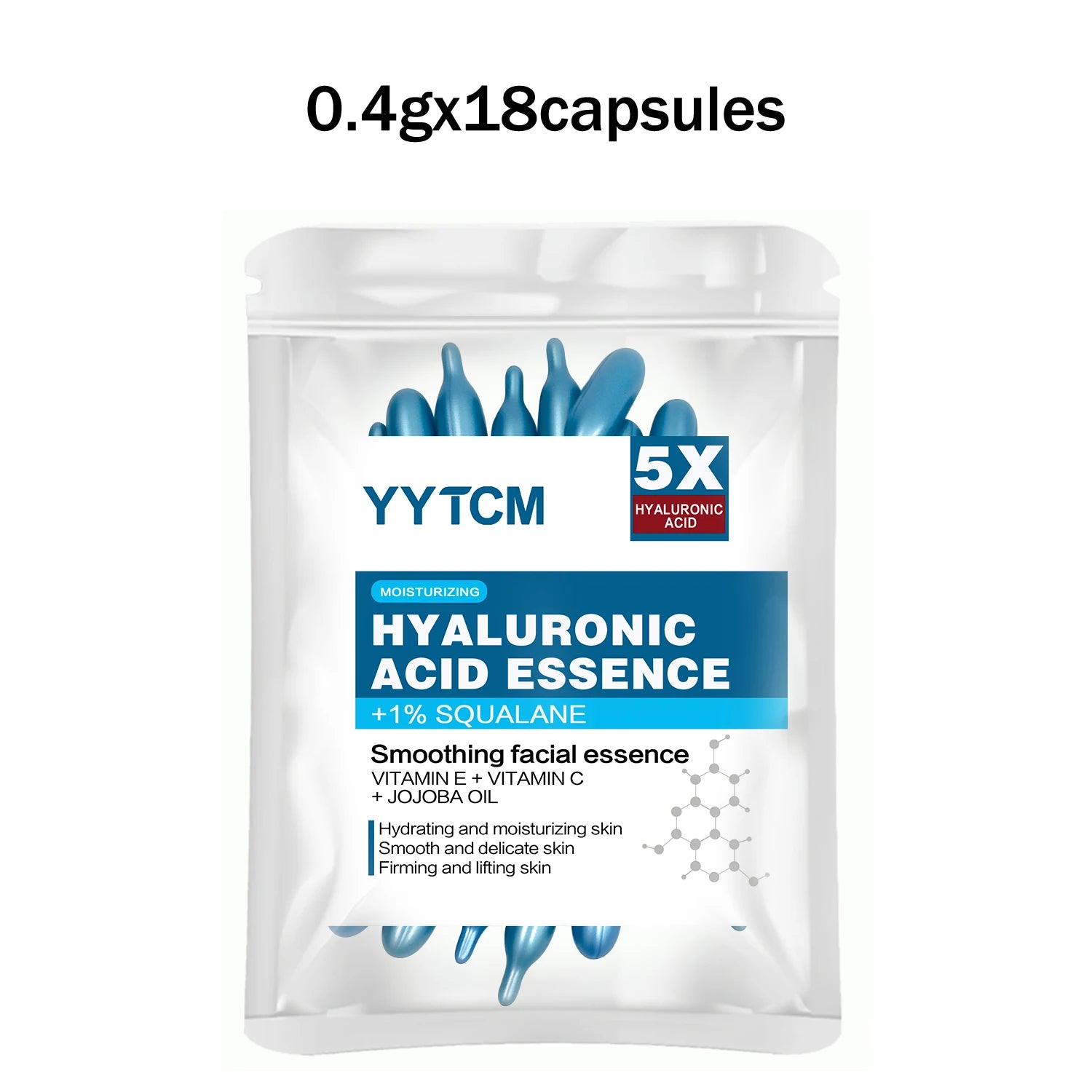 Hyaluronic Acid Deep Moisturizing Capsule Essence, Hydrates and Smooths the Skin, Contains Plant-Derived Squalane, Vitamin E, Vitamin C, Deep Moisturizing and Brightening Skin Essence (0.4Gx90 Capsules)/Bottle-1 Bottle